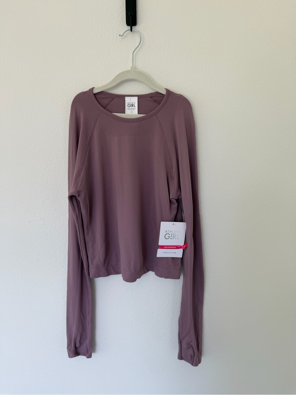 Athleta Girl Mauve Purple Power Up Midi Top Long-Sleeve Crew Top Size L/12 NWT